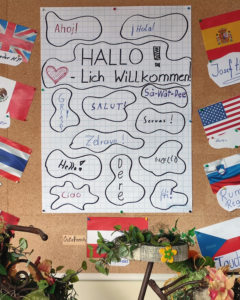 Poster mit Willkommen auf unterschiedlichen Sprachen